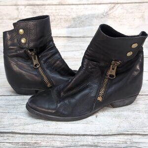 Fimma Italy Black Leather Hidden Wedge Zipper Button Ankle Boots Women 38